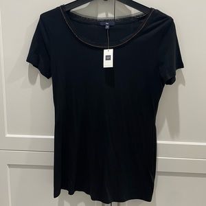 BNWT Gap Black Short Sleeve Tee Shirt w/ Bronze Sequin Collar